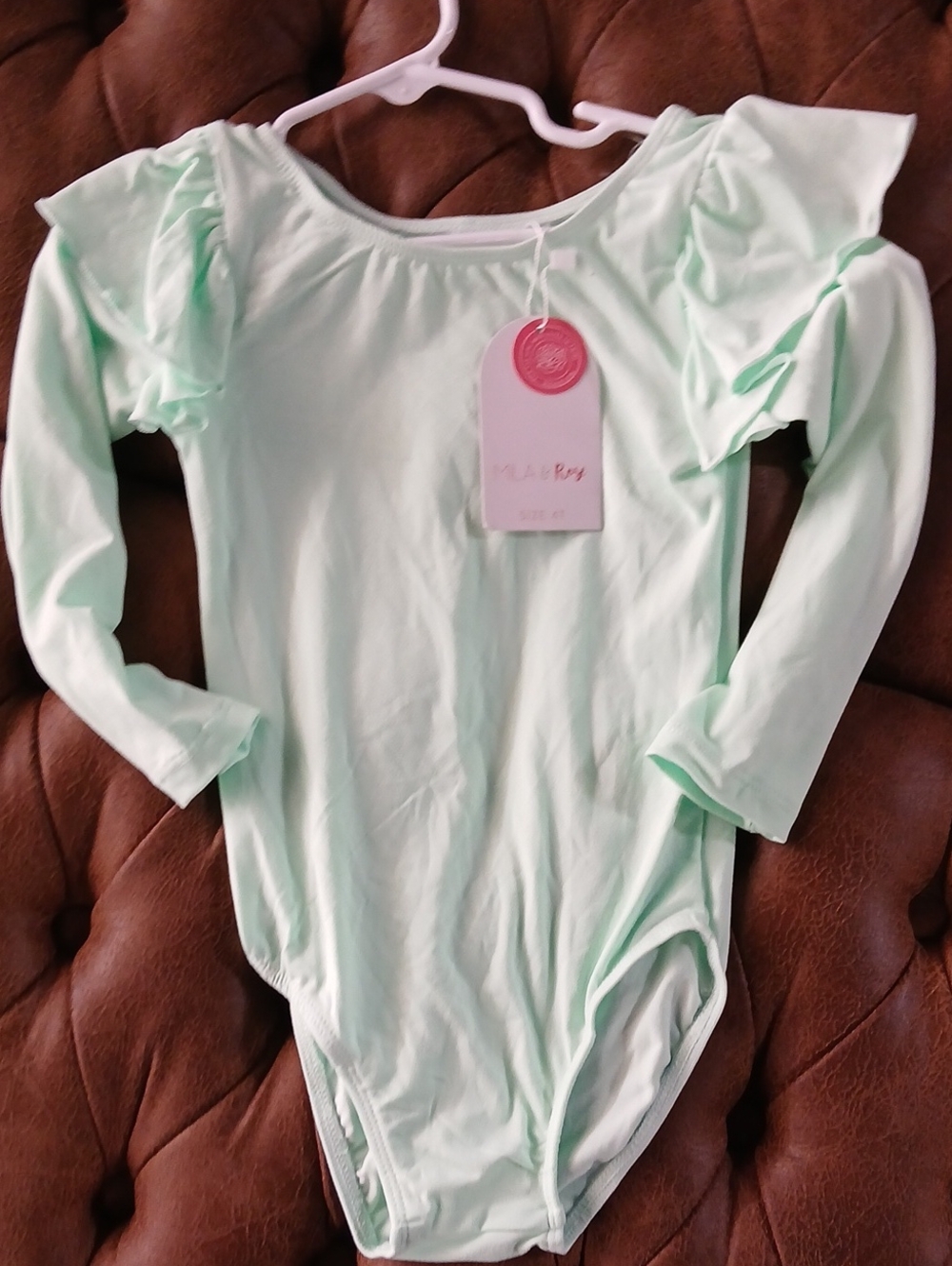 Mint Green Girls' Long Sleeve One-Piece Bodysuit